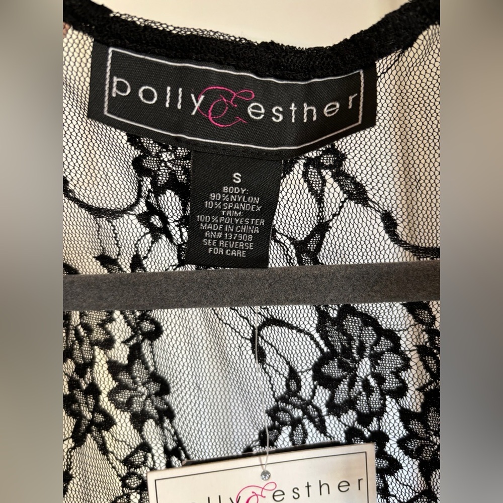 NWT Polly & Esther Black Lace Sleeveless Maxi Duster / Cover up in Size Medium - Picture 5 of 7